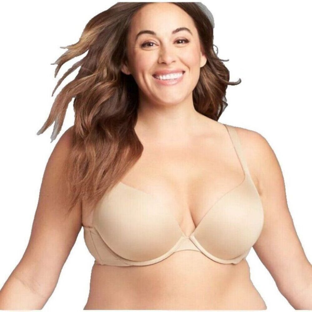 Lane Bryant Cacique Bra 42F Smooth Boost Plunge Underwire Cafe Mocha Plus Size